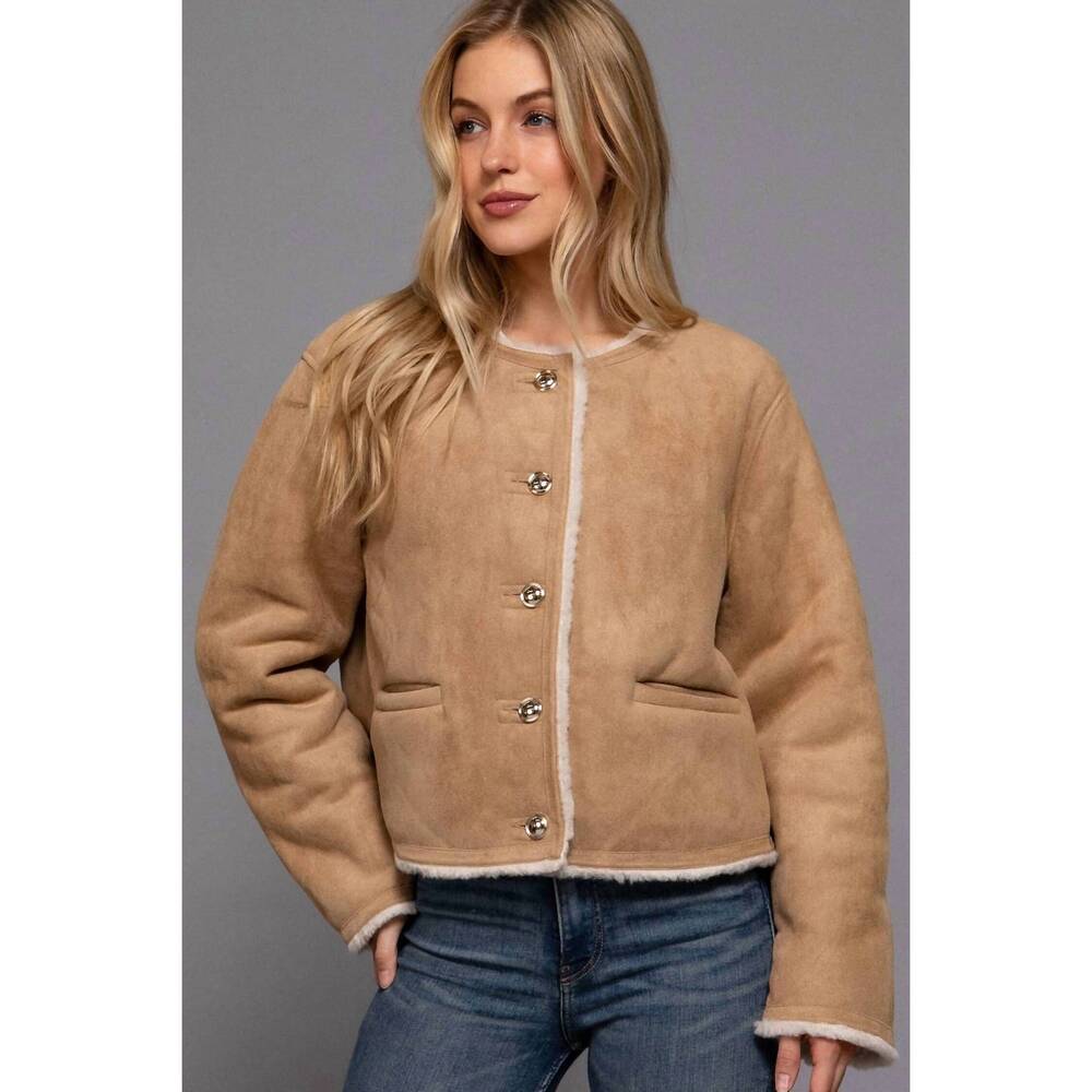 NEW ACTIVE BASIC vista button down jacket in sand taupe